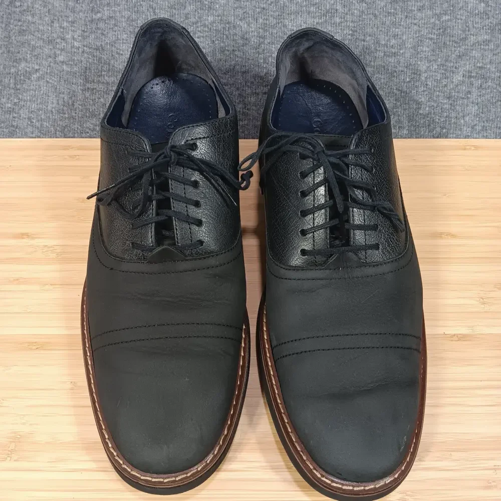Cole Haan Mens 11.5M Black Leather Cap Toe Dress Shoes Derby C10776